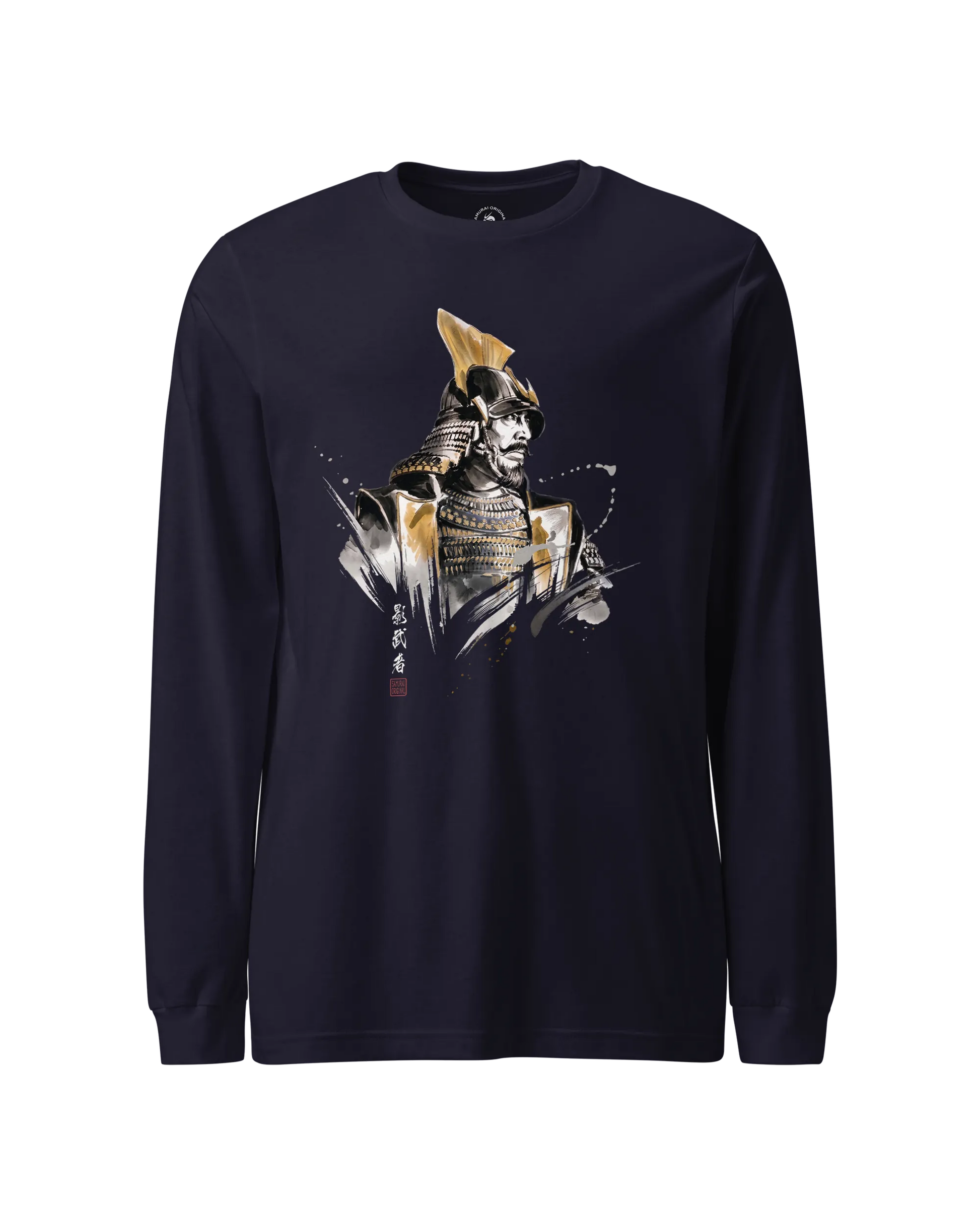 The Kagemusha Sumi-e Japanese Art Unisex Long Sleeve Tee Navy - Samurai Original