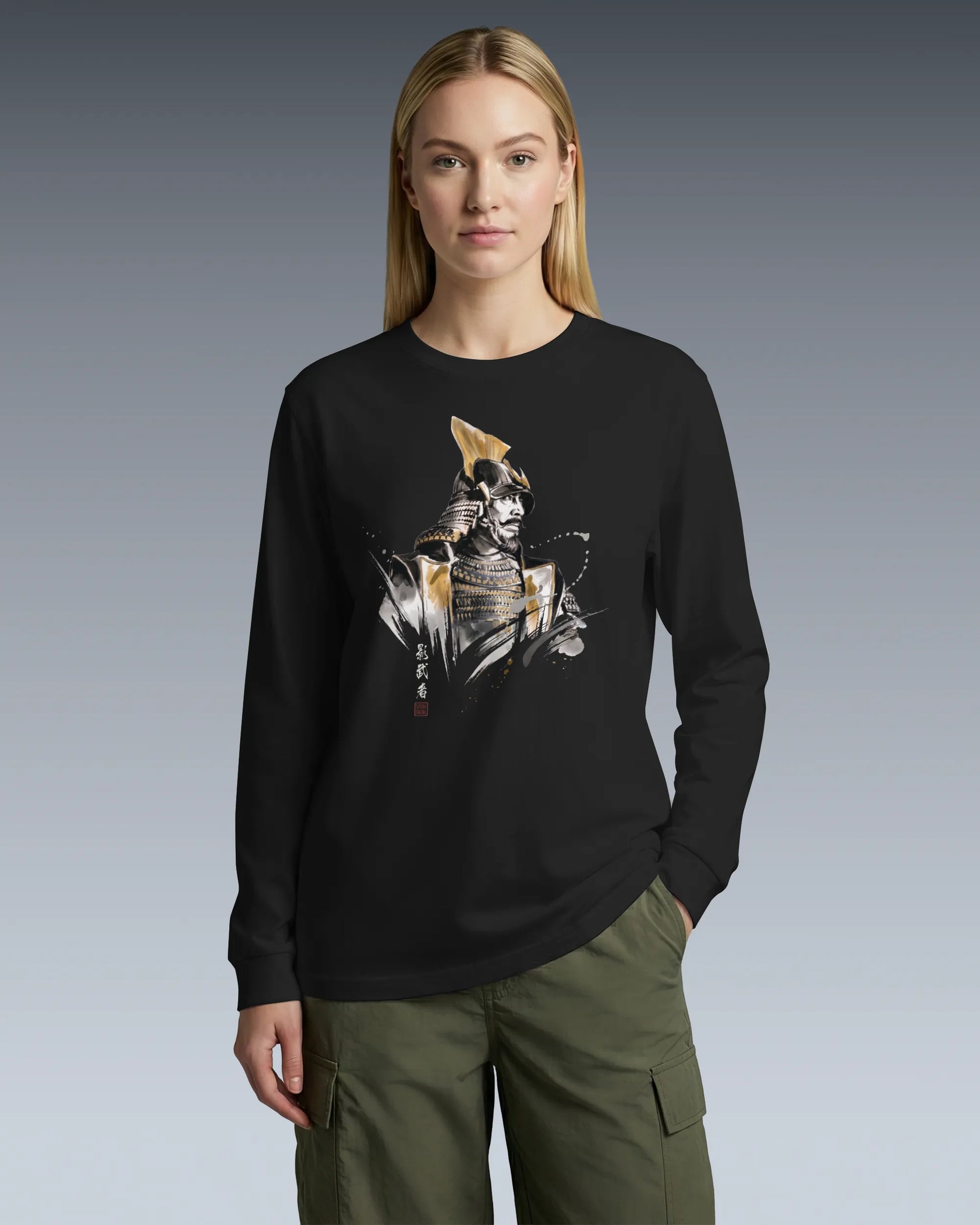 The Kagemusha Sumi-e Japanese Art Unisex Long Sleeve Tee - Samurai Original