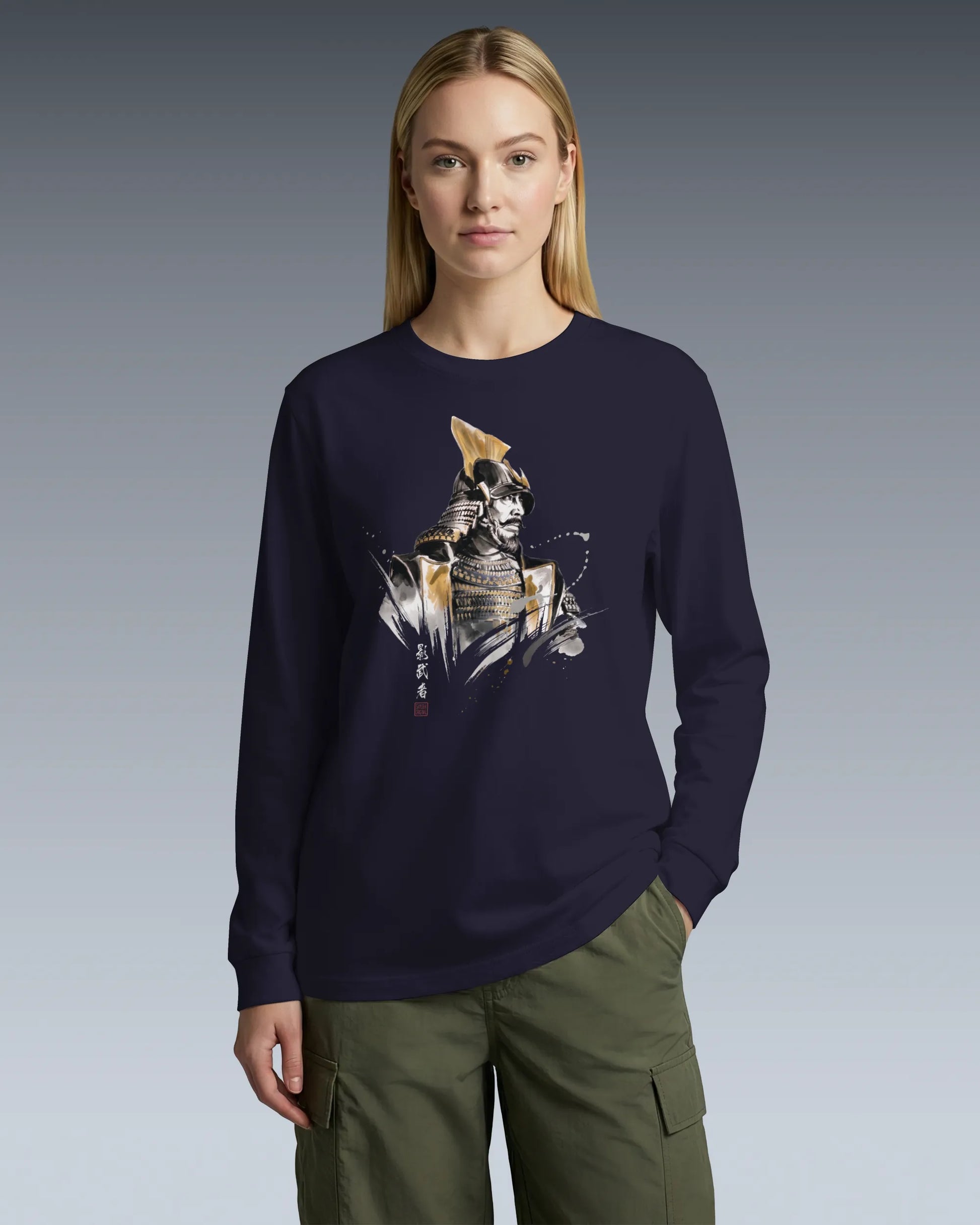 The Kagemusha Sumi-e Japanese Art Unisex Long Sleeve Tee - Samurai Original