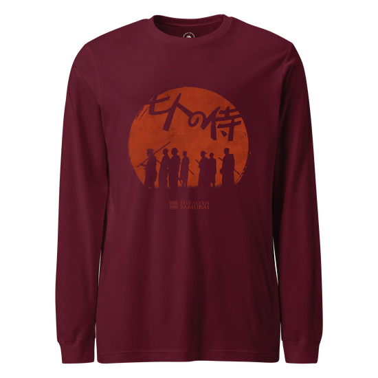 The Seven Samurai Japanese Art Unisex Long Sleeve Tee Maroon - Samurai Original