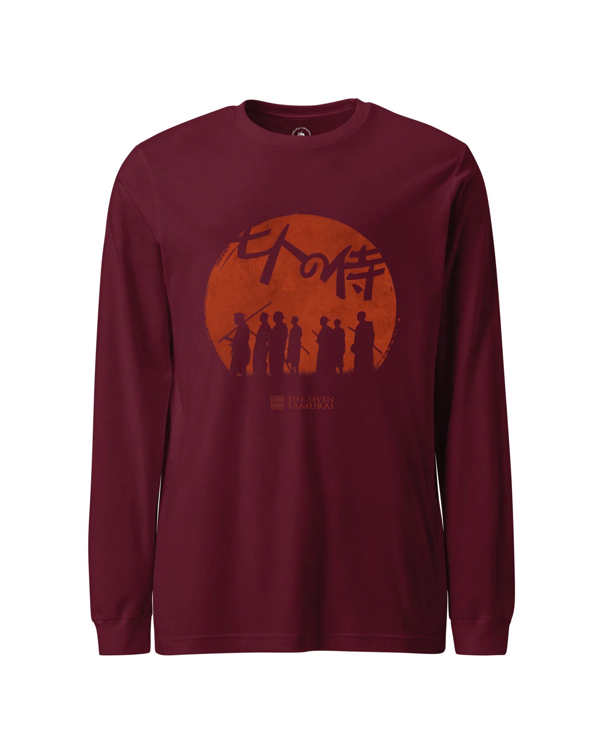 The Seven Samurai Japanese Art Unisex Long Sleeve Tee Maroon - Samurai Original