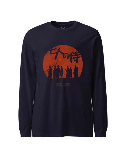 The Seven Samurai Japanese Art Unisex Long Sleeve Tee Navy - Samurai Original