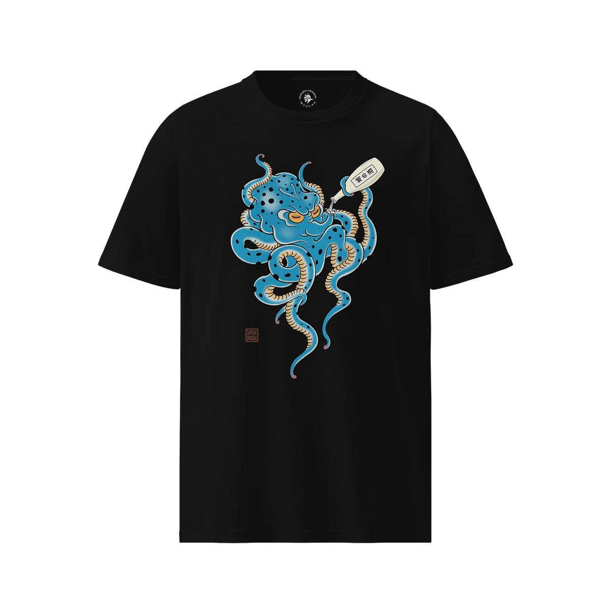 Tipsy Octopus Japanese Sake Organic T-Shirt Black - Samurai Original