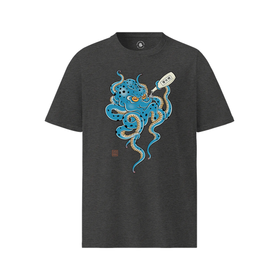 Tipsy Octopus Japanese Sake Organic T-Shirt Dark Heather Grey - Samurai Original