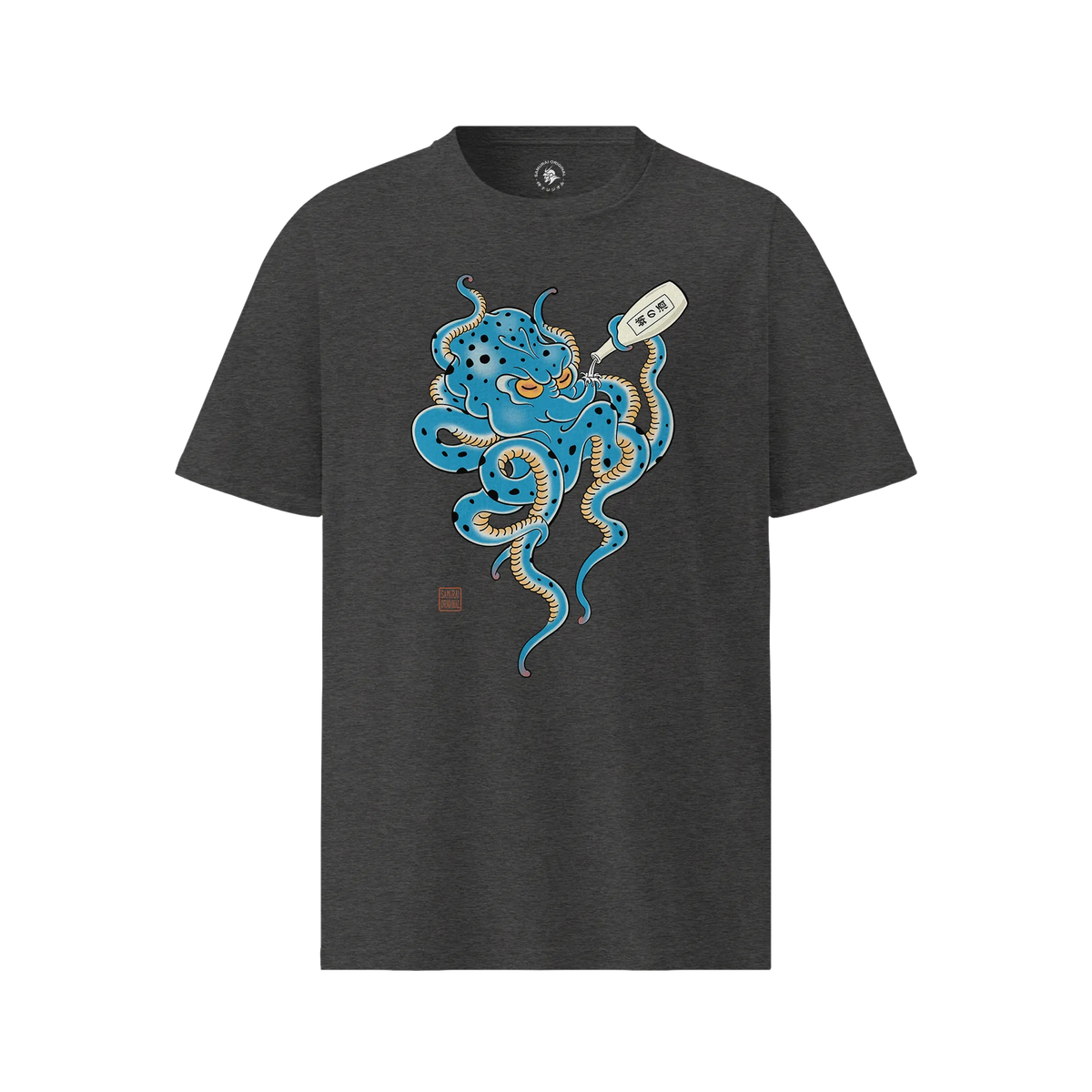 Tipsy Octopus Japanese Sake Organic T-Shirt Dark Heather Grey - Samurai Original