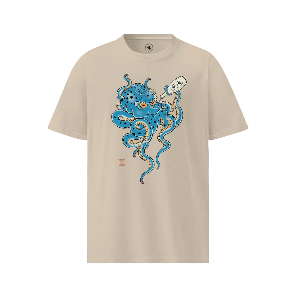 Tipsy Octopus Japanese Sake Organic T-Shirt Desert Dust - Samurai Original