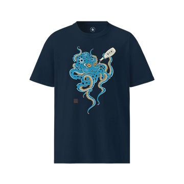 Tipsy Octopus Japanese Sake Organic T-Shirt French Navy - Samurai Original