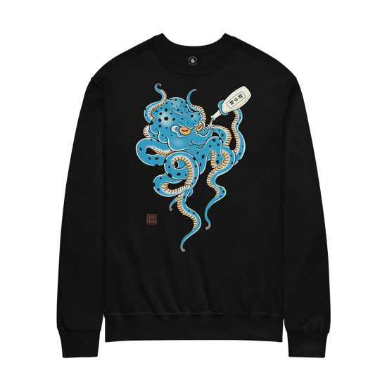 Tipsy Octopus Japanese Sake Unisex Sweatshirt Black - Samurai Original