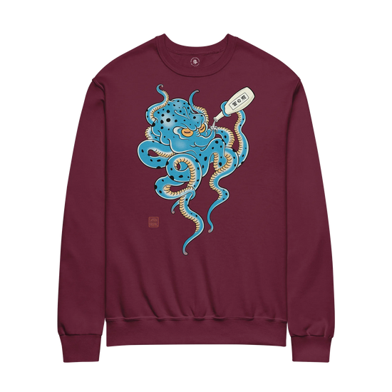 Tipsy Octopus Japanese Sake Unisex Sweatshirt Maroon - Samurai Original