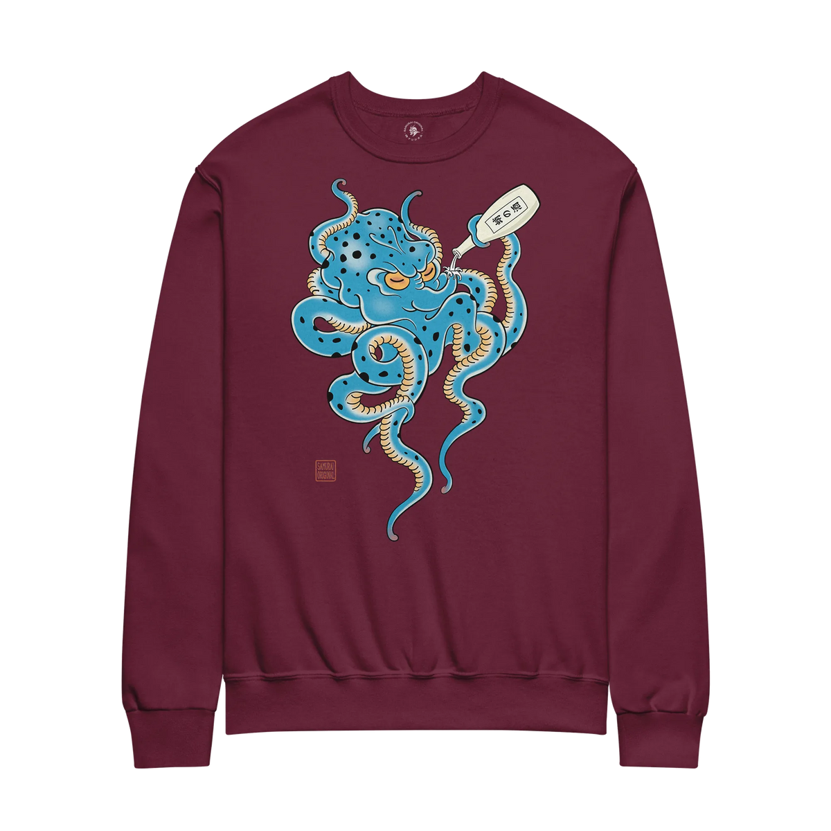 Tipsy Octopus Japanese Sake Unisex Sweatshirt Maroon - Samurai Original
