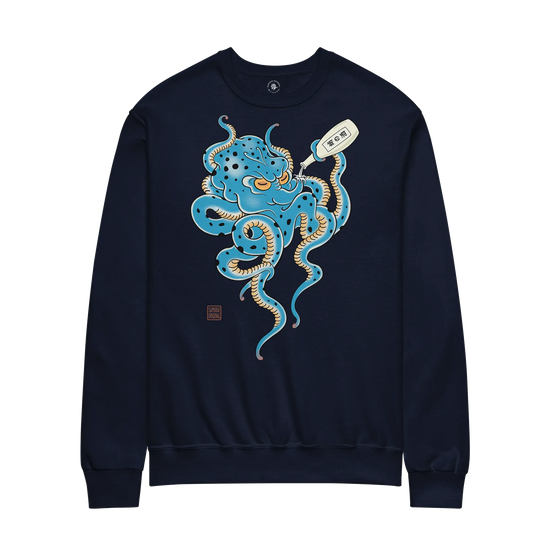 Tipsy Octopus Japanese Sake Unisex Sweatshirt Navy - Samurai Original