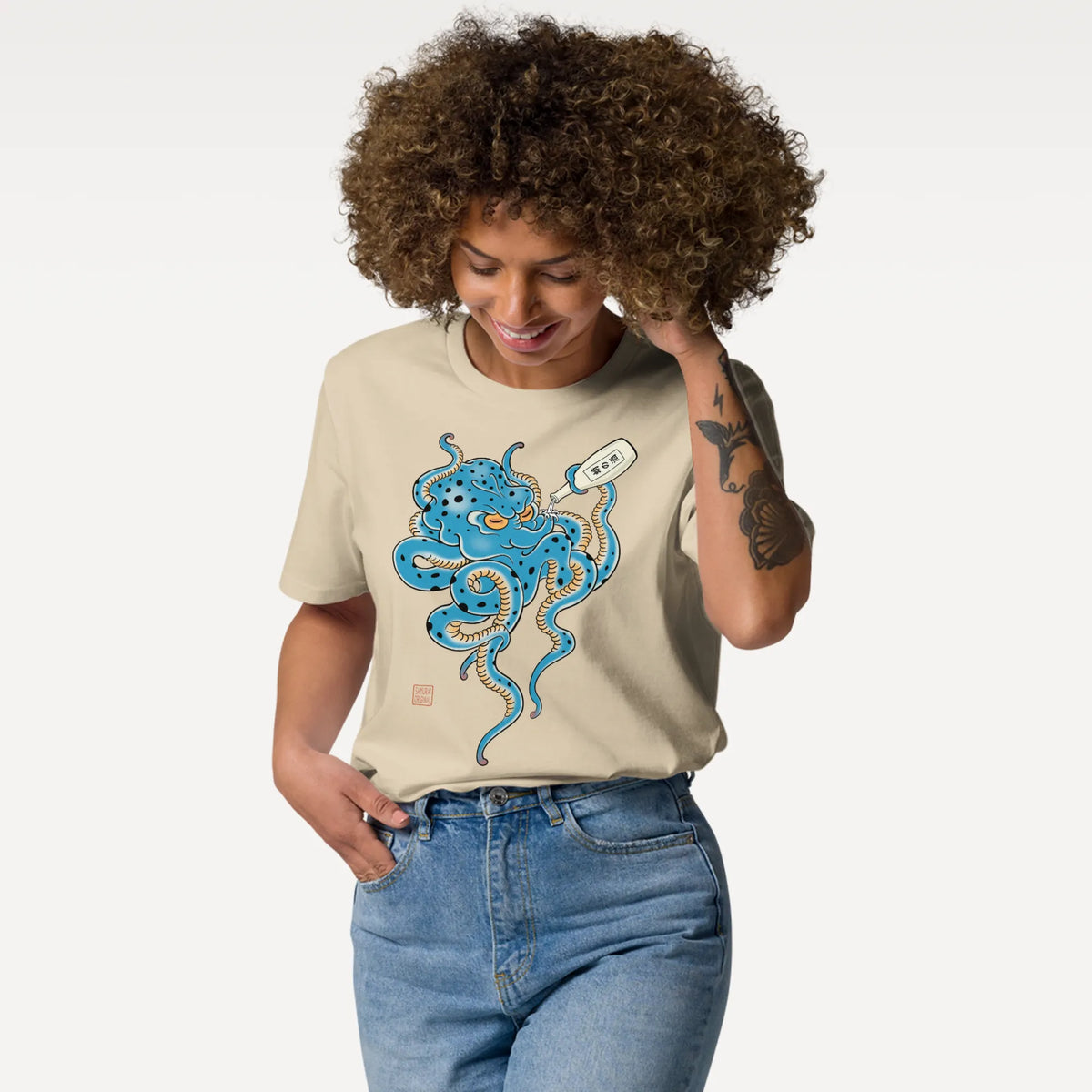 Tipsy Octopus Japanese Sake Organic T-Shirt - Samurai Original