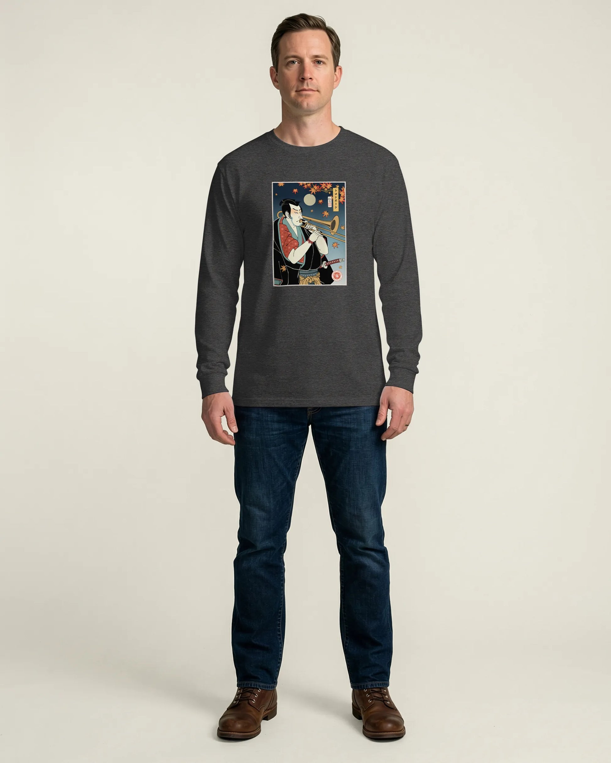 Trombone Samurai Music Ukiyo-e Unisex Long Sleeve Tee - Samurai Original