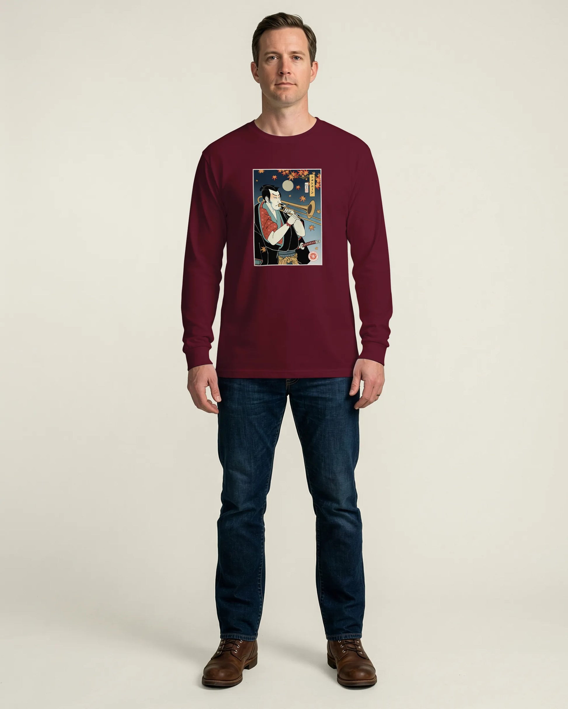 Trombone Samurai Music Ukiyo-e Unisex Long Sleeve Tee - Samurai Original