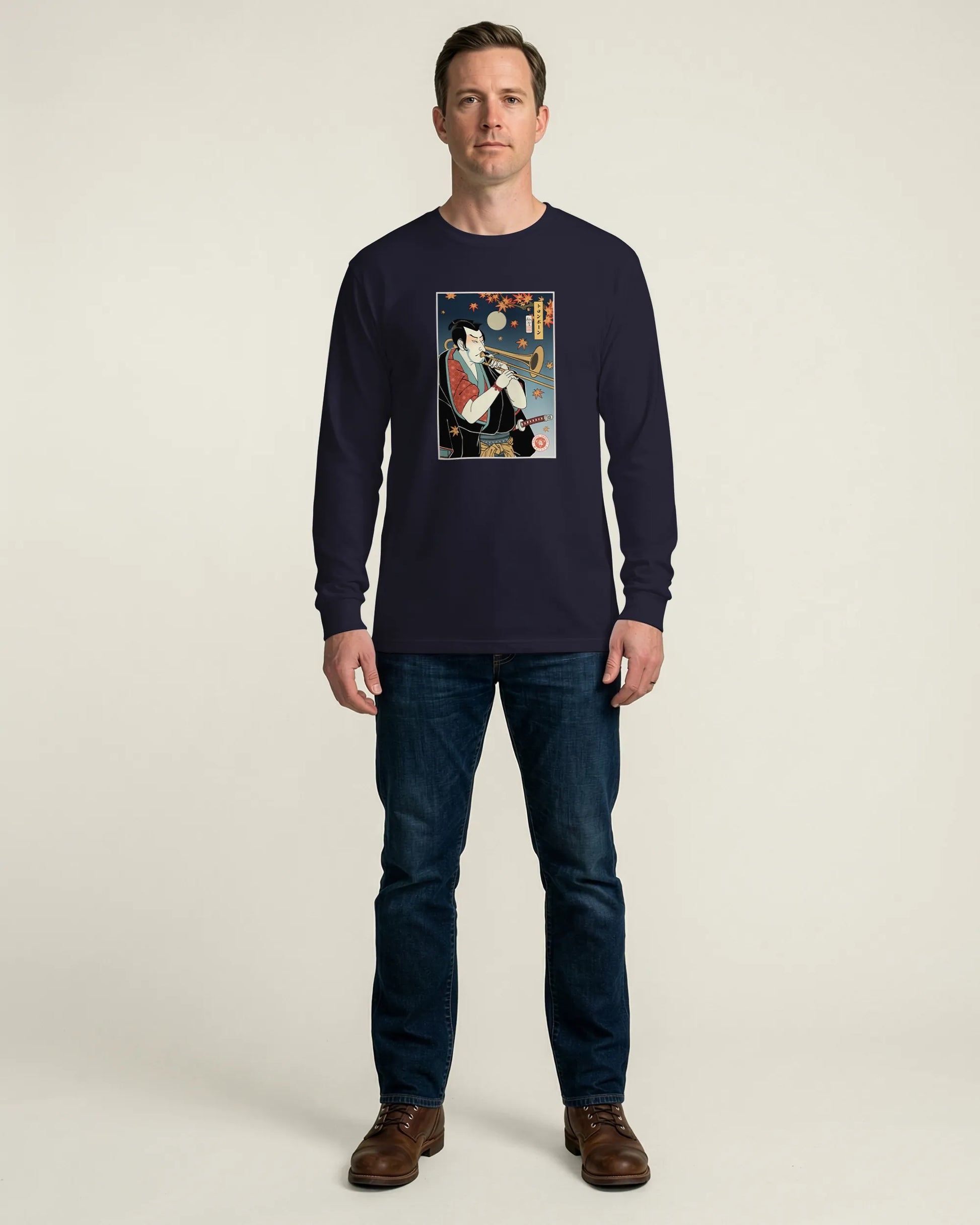 Trombone Samurai Music Ukiyo-e Unisex Long Sleeve Tee - Samurai Original