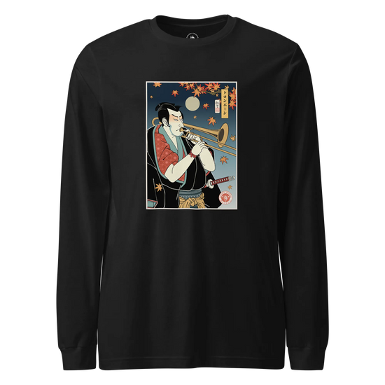 Trombone Samurai Music Ukiyo-e Unisex Long Sleeve Tee Black - Samurai Original