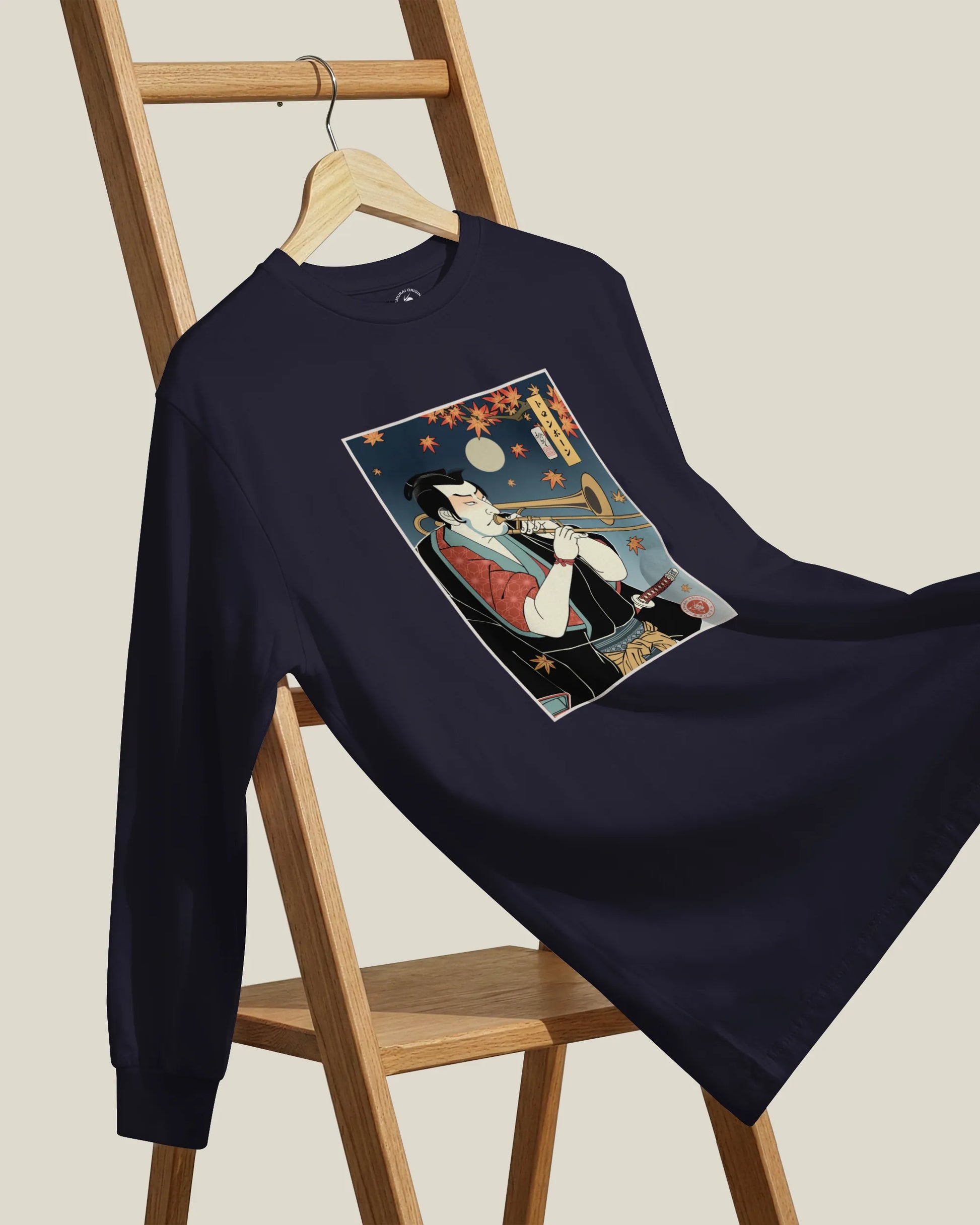 Trombone Samurai Music Ukiyo-e Unisex Long Sleeve Tee - Samurai Original