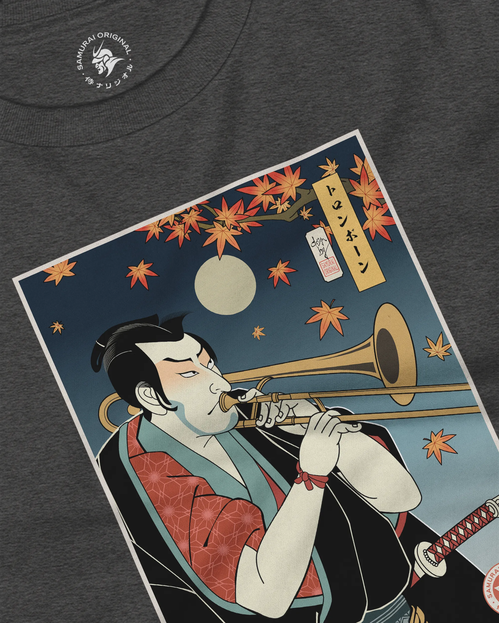 Trombone Samurai Music Ukiyo-e Unisex Long Sleeve Tee - Samurai Original