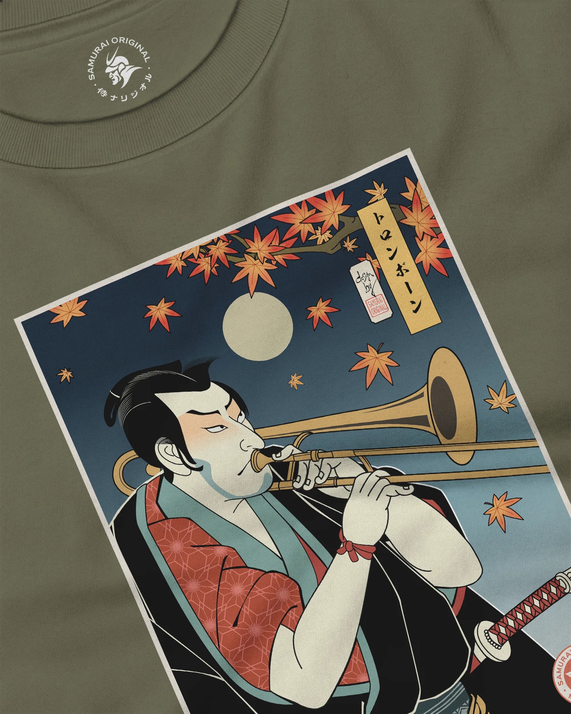 Trombone Samurai Music Ukiyo-e Unisex Long Sleeve Tee - Samurai Original