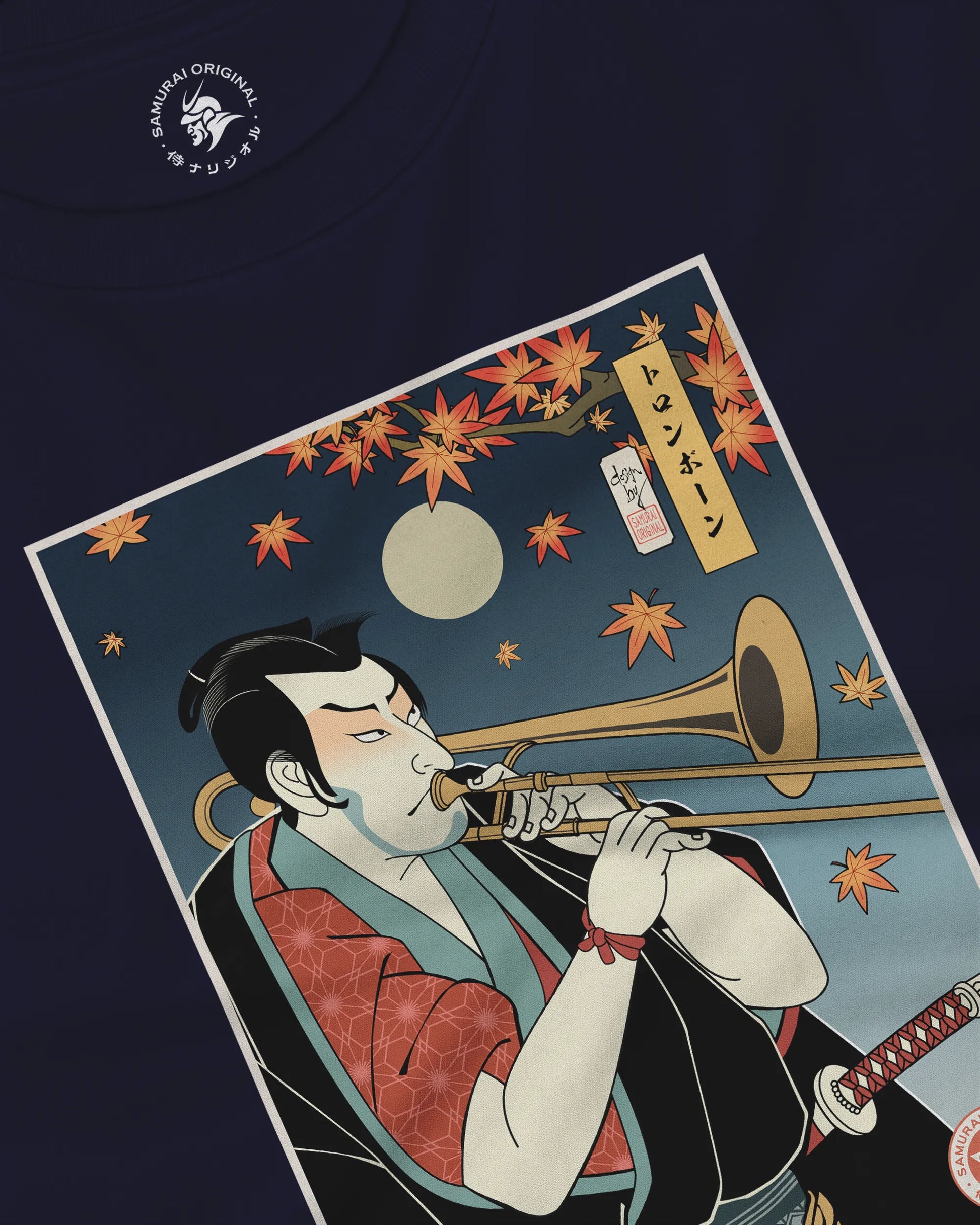 Trombone Samurai Music Ukiyo-e Unisex Long Sleeve Tee - Samurai Original