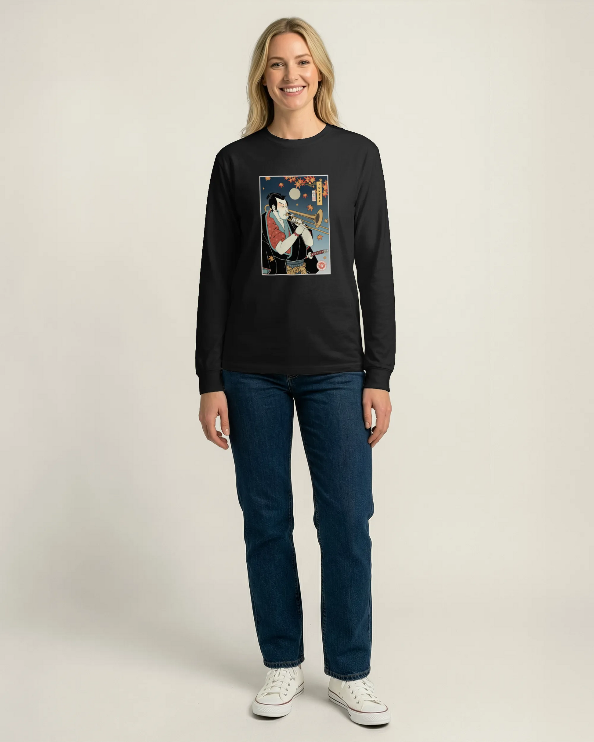Trombone Samurai Music Ukiyo-e Unisex Long Sleeve Tee - Samurai Original