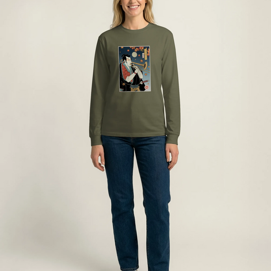Trombone Samurai Music Ukiyo-e Unisex Long Sleeve Tee - Samurai Original