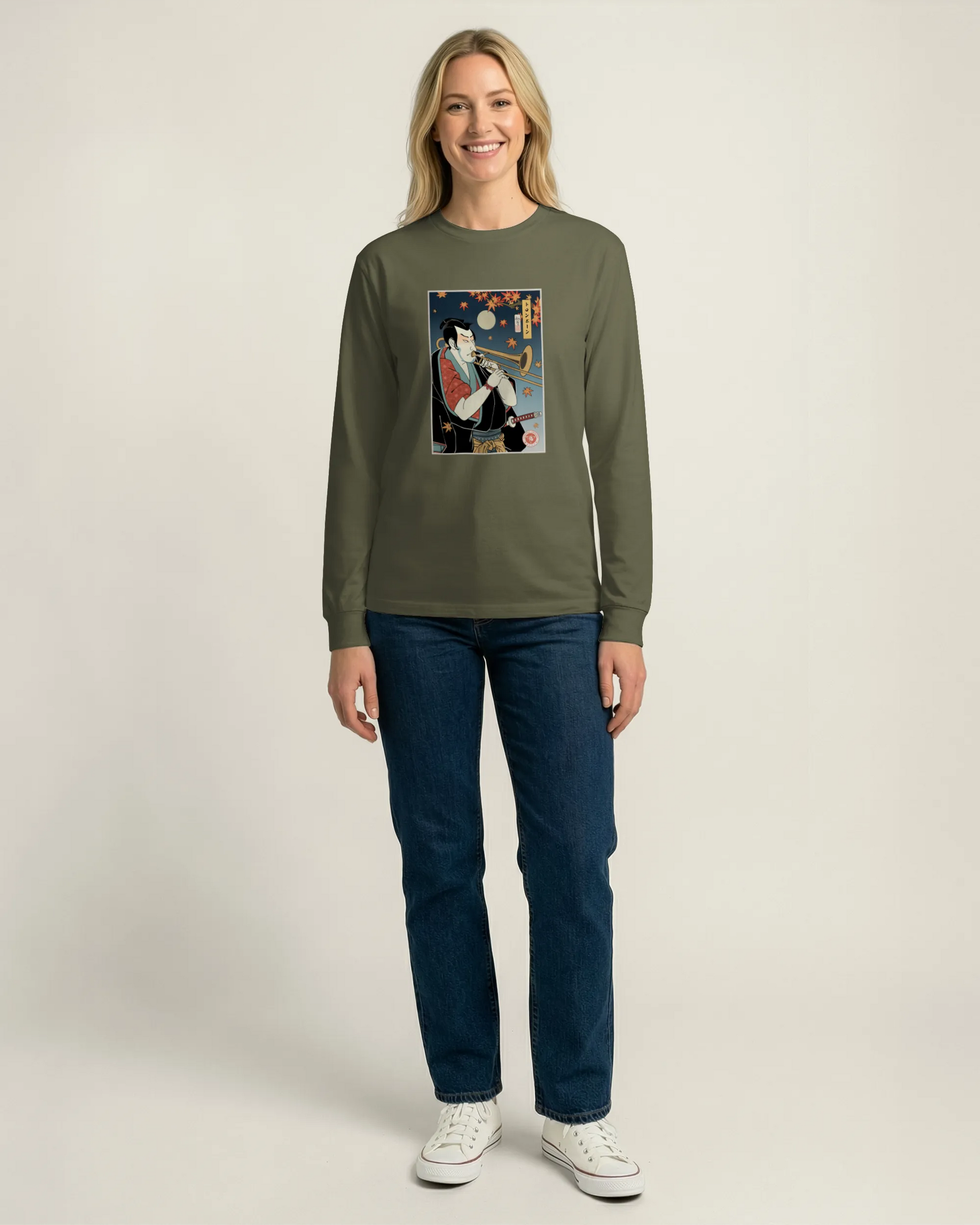 Trombone Samurai Music Ukiyo-e Unisex Long Sleeve Tee - Samurai Original