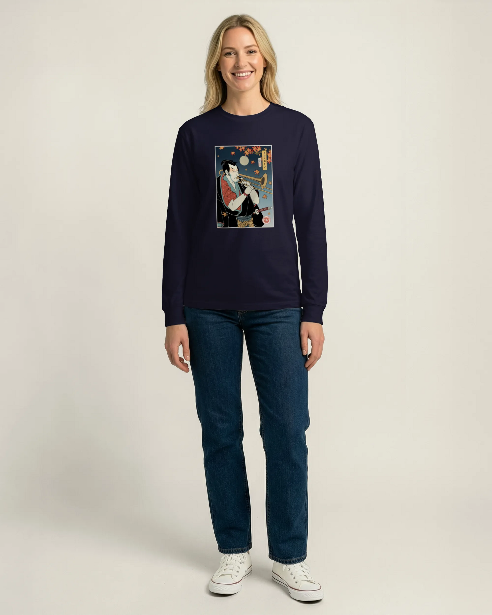 Trombone Samurai Music Ukiyo-e Unisex Long Sleeve Tee - Samurai Original