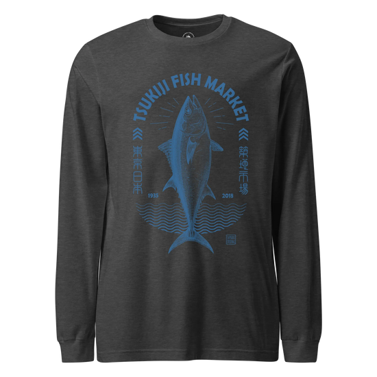 Tsukiji Tuna Market Vintage Unisex Long Sleeve Tee Dark Grey Heather - Samurai Original