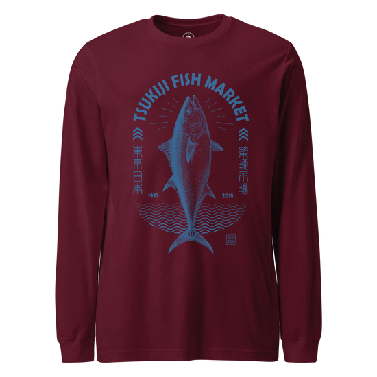 Tsukiji Tuna Market Vintage Unisex Long Sleeve Tee Maroon - Samurai Original