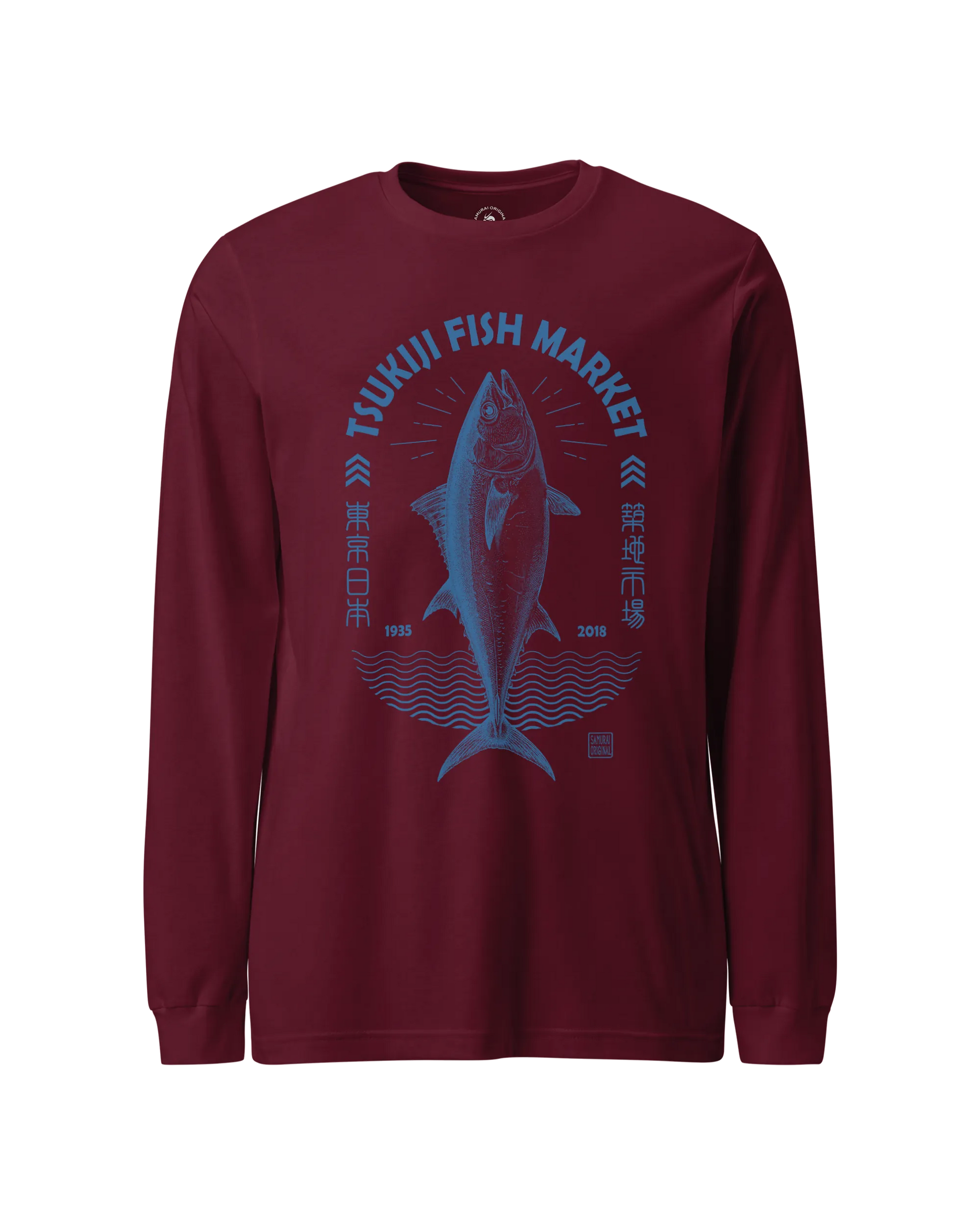 Tsukiji Tuna Market Vintage Unisex Long Sleeve Tee Maroon - Samurai Original