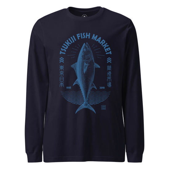 Tsukiji Tuna Market Vintage Unisex Long Sleeve Tee Navy - Samurai Original