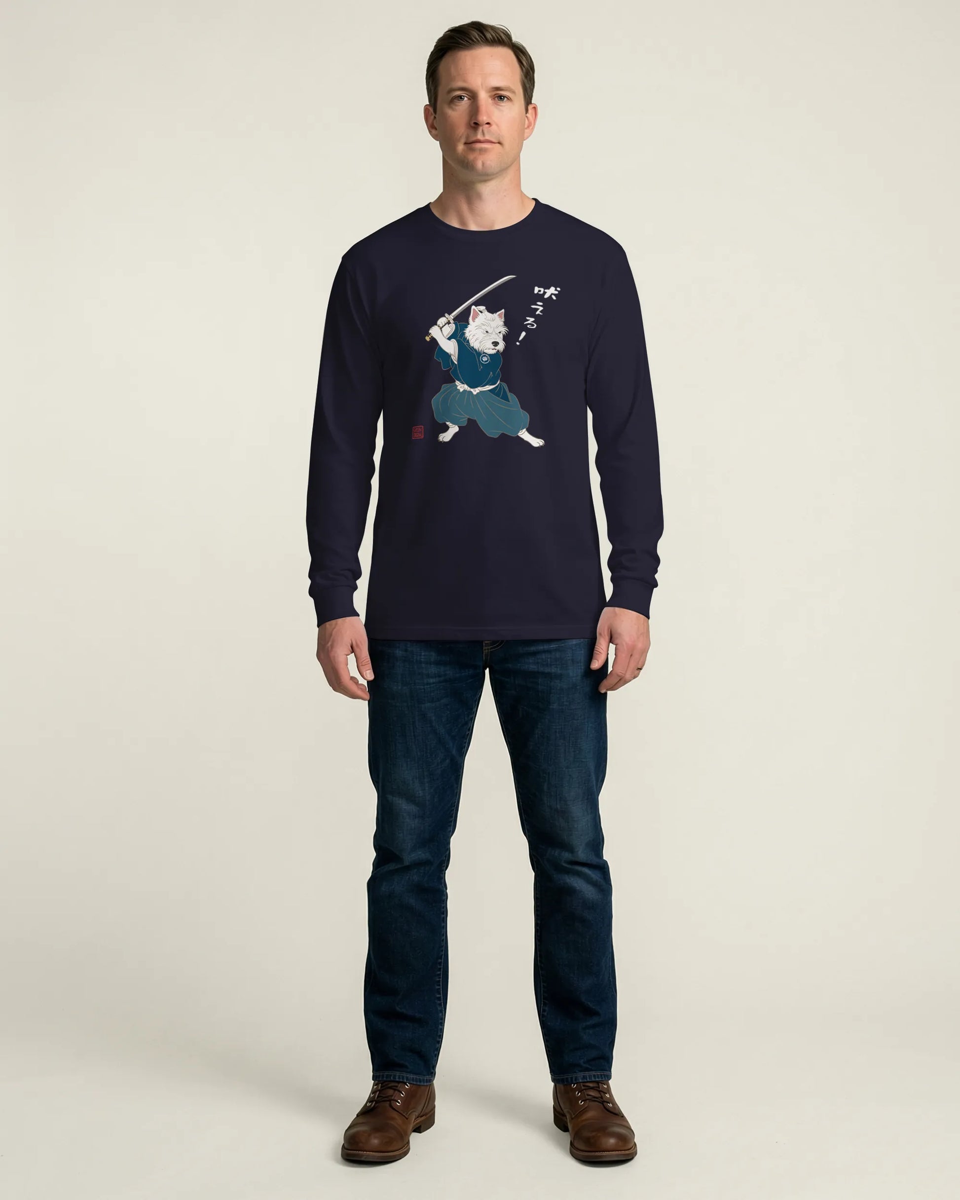 Westie Samurai Japanese Ukiyo-e Unisex Long Sleeve Tee - Samurai Original