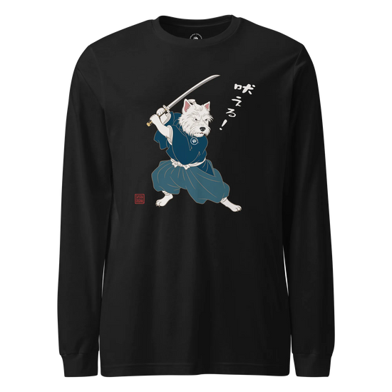 Westie Samurai Japanese Ukiyo-e Unisex Long Sleeve Tee Black - Samurai Original
