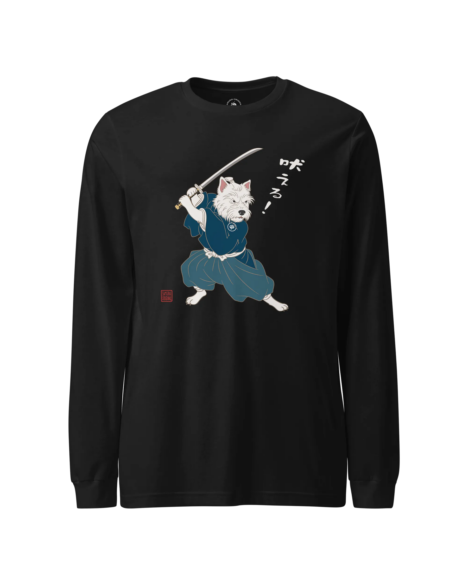 Westie Samurai Japanese Ukiyo-e Unisex Long Sleeve Tee Black - Samurai Original