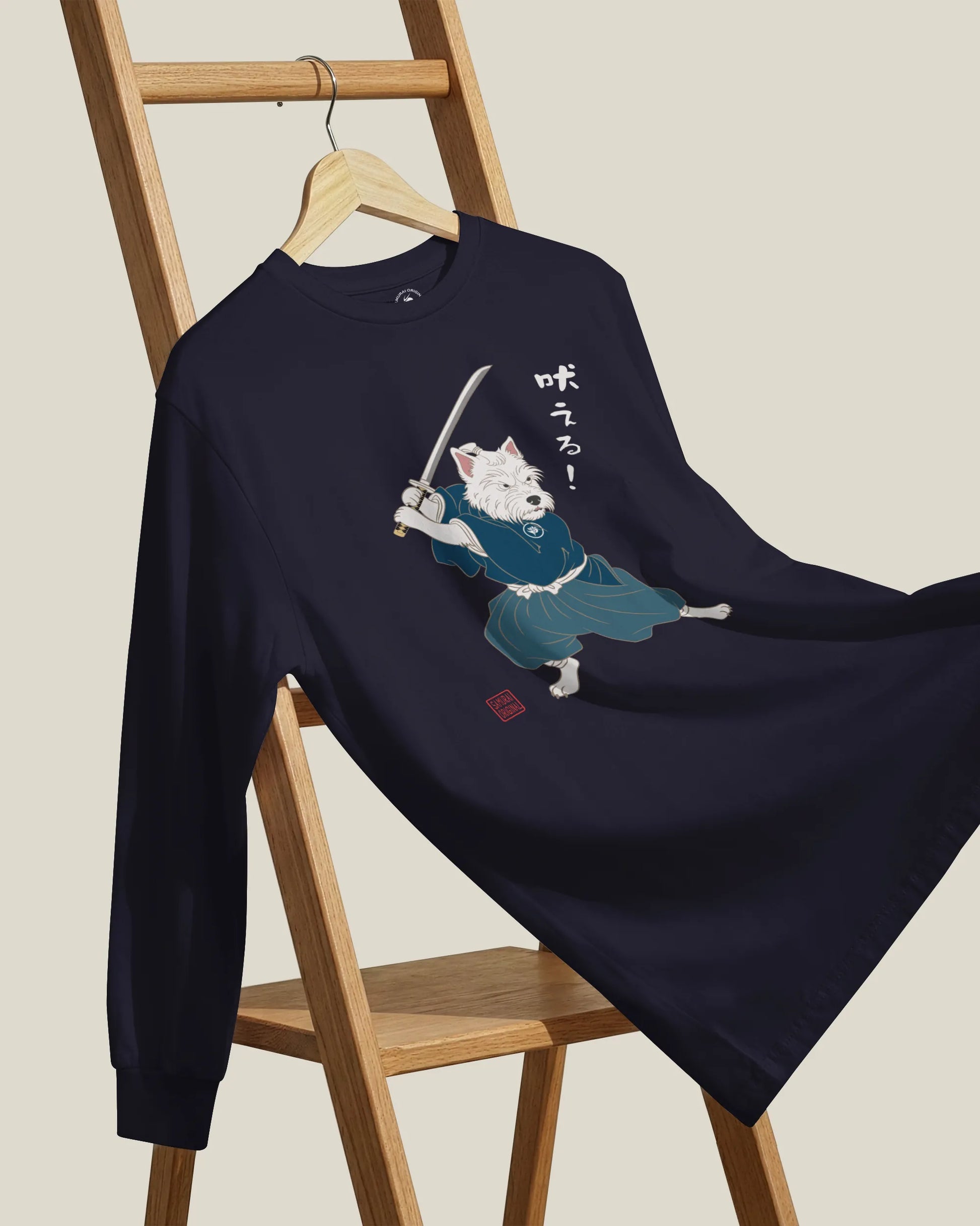 Westie Samurai Japanese Ukiyo-e Unisex Long Sleeve Tee - Samurai Original