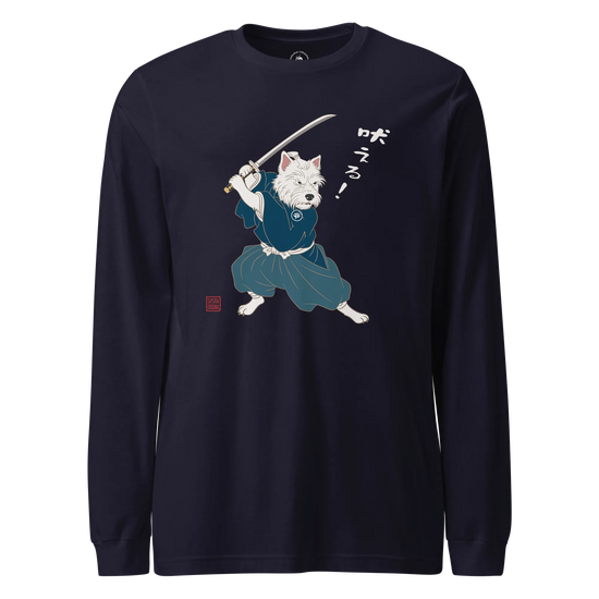 Westie Samurai Japanese Ukiyo-e Unisex Long Sleeve Tee Navy - Samurai Original