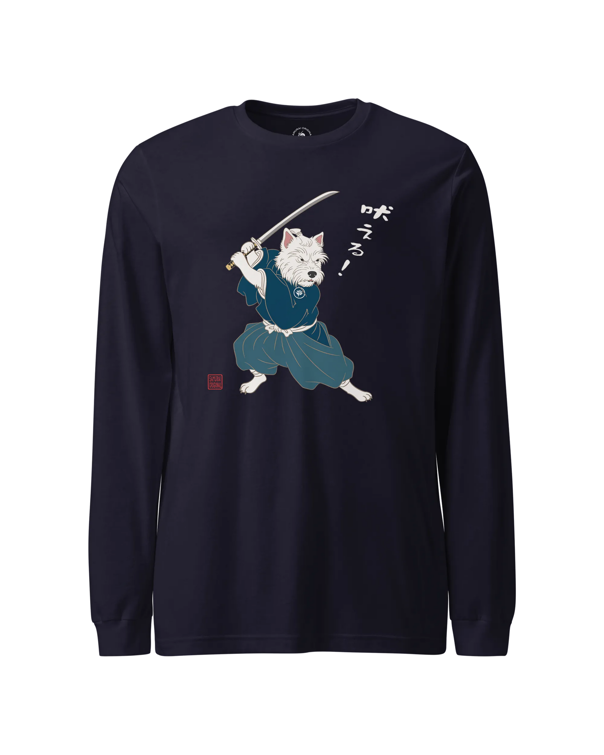 Westie Samurai Japanese Ukiyo-e Unisex Long Sleeve Tee Navy - Samurai Original