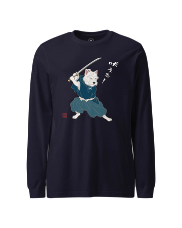 Westie Samurai Japanese Ukiyo-e Unisex Long Sleeve Tee Navy - Samurai Original