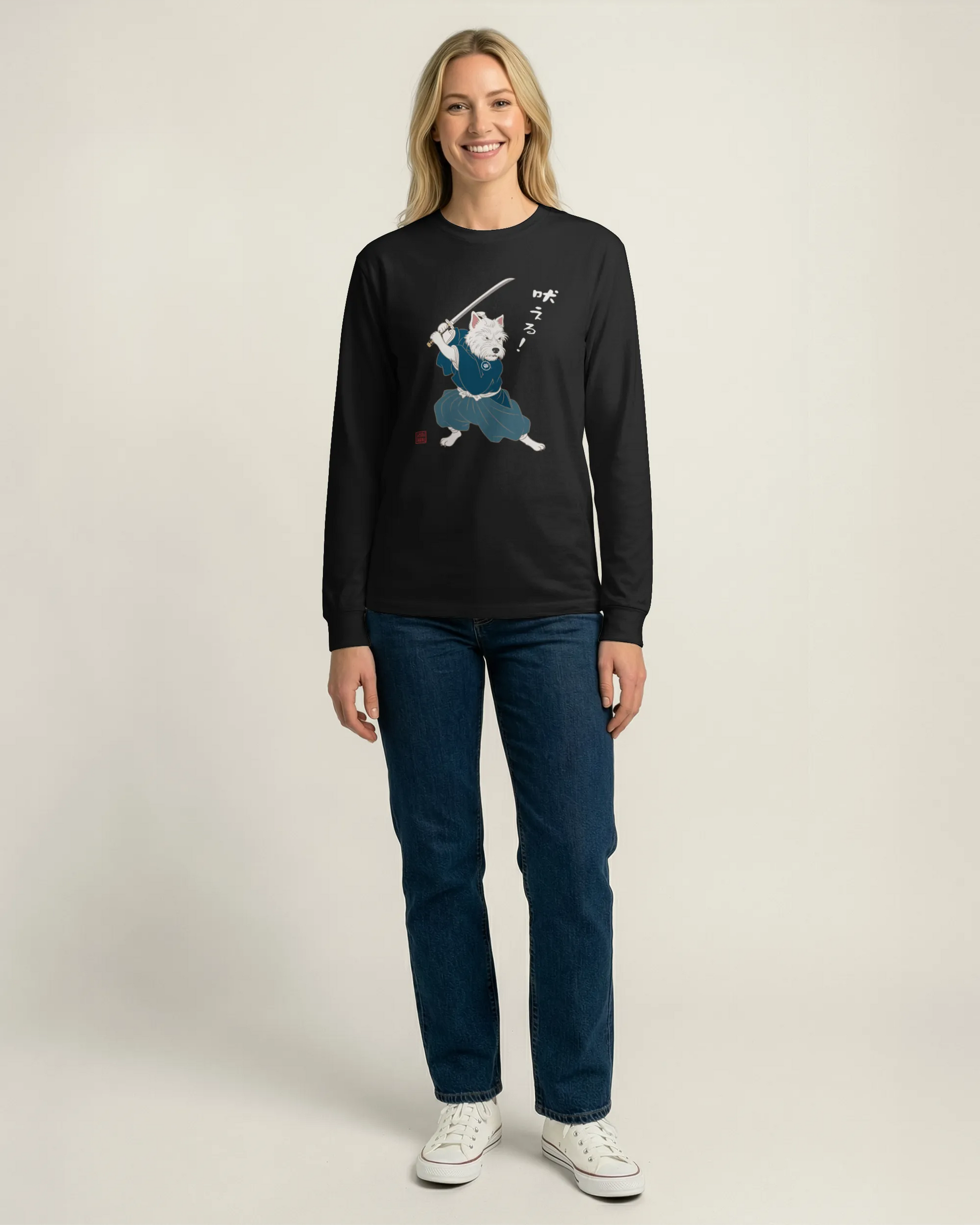 Westie Samurai Japanese Ukiyo-e Unisex Long Sleeve Tee - Samurai Original