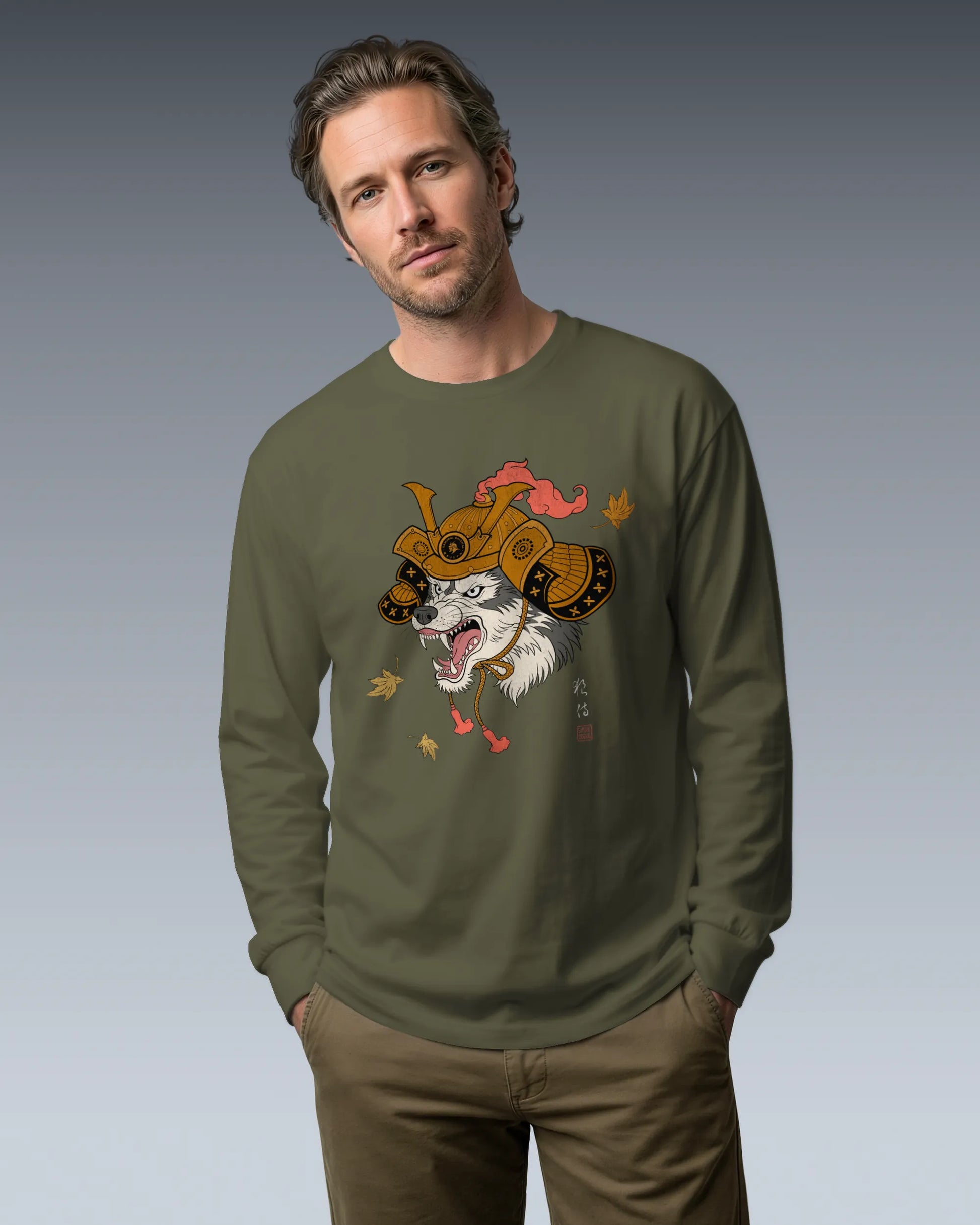 Wolf Samurai Japanese Ukiyo-e Unisex Long Sleeve Tee - Samurai Original