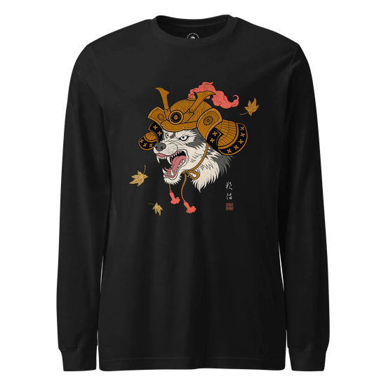 Wolf Samurai Japanese Ukiyo-e Unisex Long Sleeve Tee Black - Samurai Original