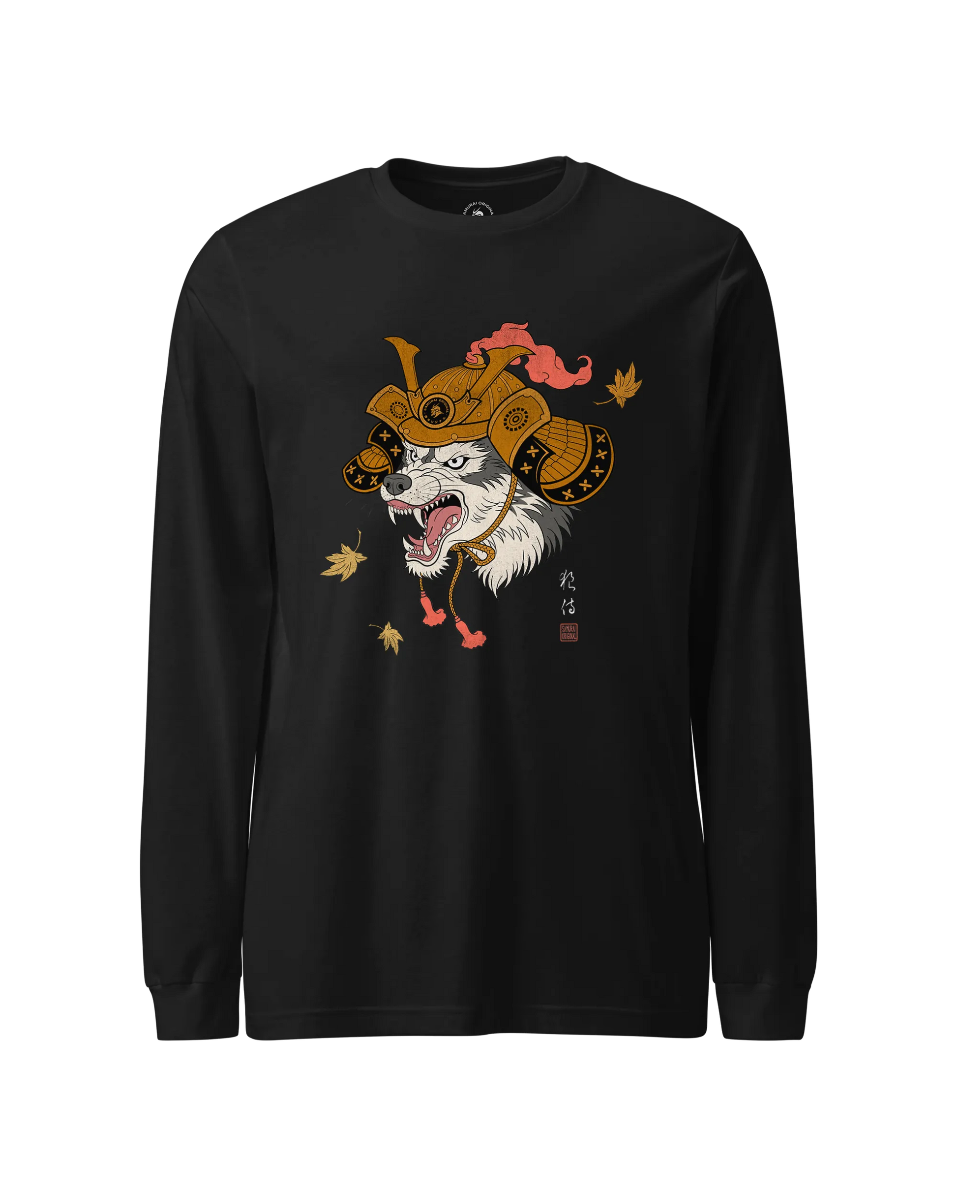 Wolf Samurai Japanese Ukiyo-e Unisex Long Sleeve Tee Black - Samurai Original