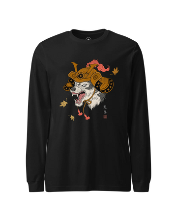 Wolf Samurai Japanese Ukiyo-e Unisex Long Sleeve Tee Black - Samurai Original