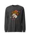 Wolf Samurai Japanese Ukiyo-e Unisex Long Sleeve Tee Dark Grey Heather - Samurai Original