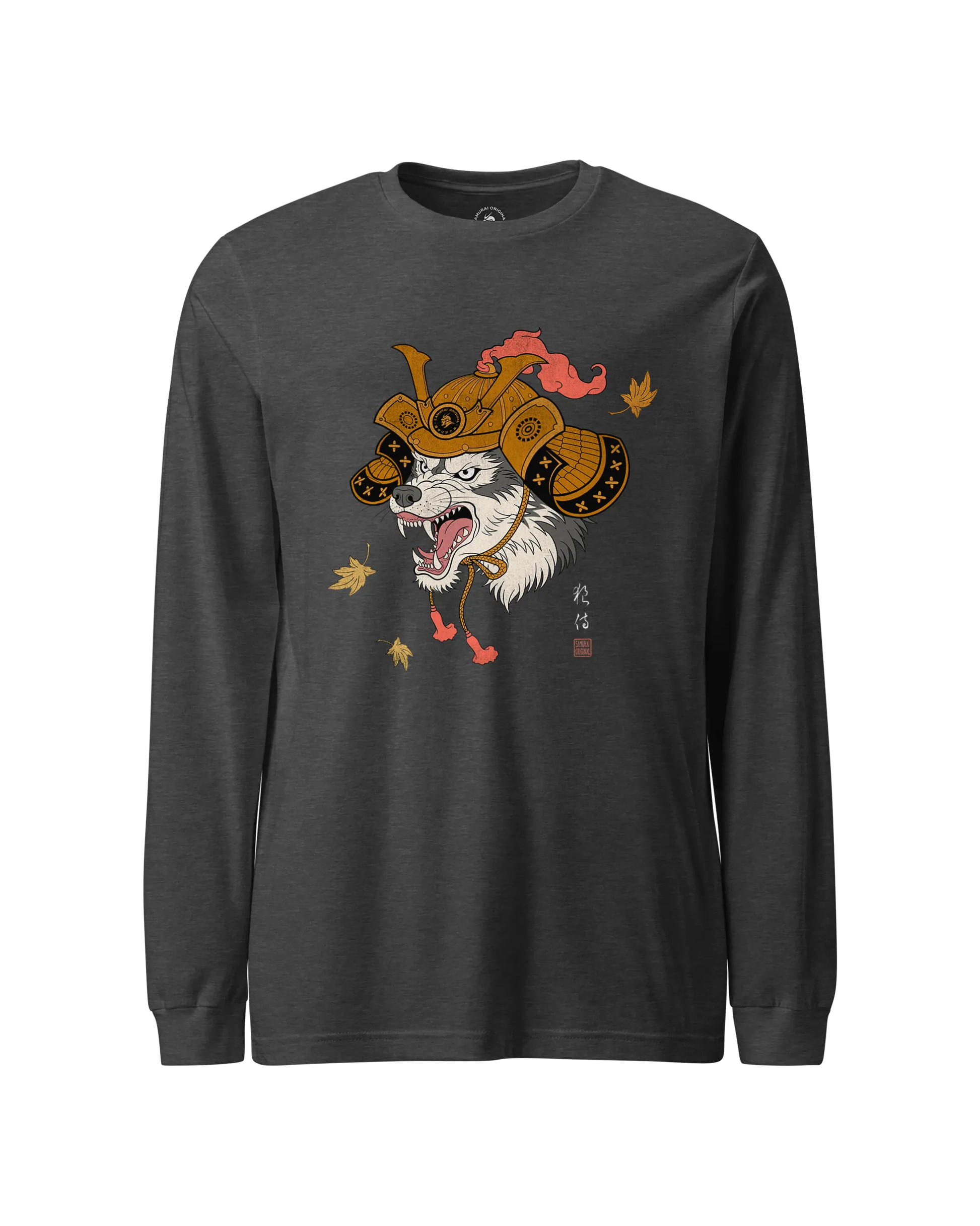 Wolf Samurai Japanese Ukiyo-e Unisex Long Sleeve Tee Dark Grey Heather - Samurai Original