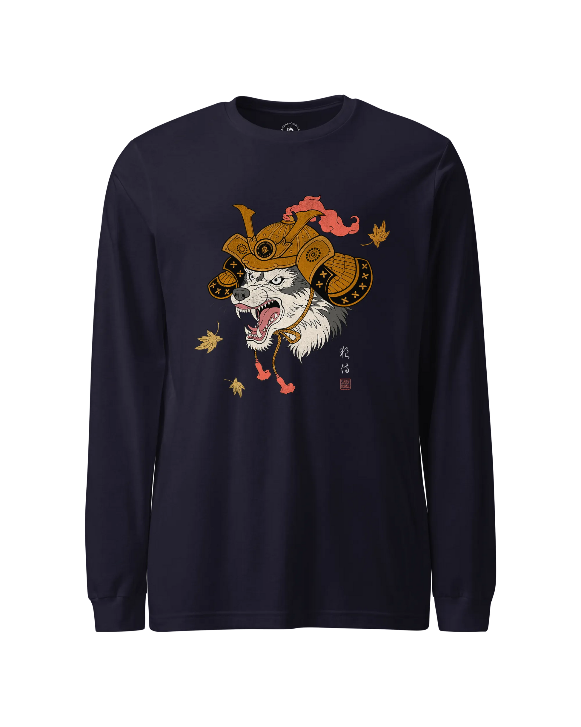 Wolf Samurai Japanese Ukiyo-e Unisex Long Sleeve Tee Navy - Samurai Original