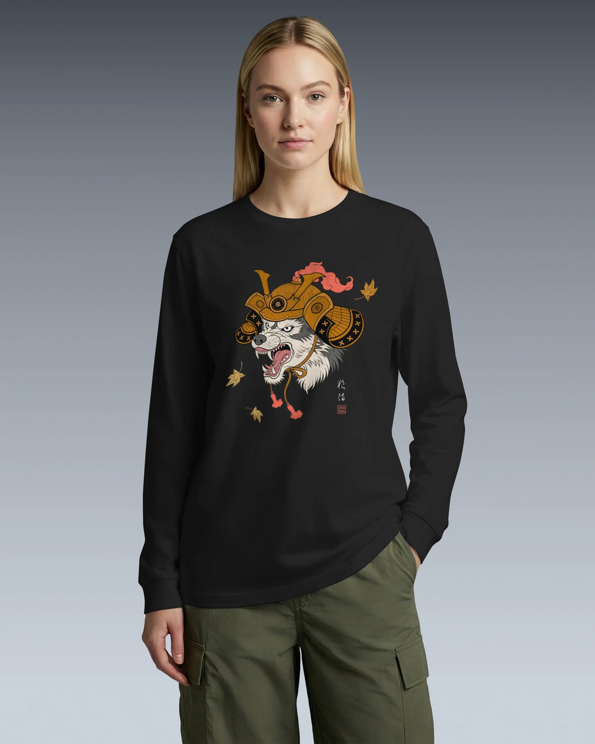 Wolf Samurai Japanese Ukiyo-e Unisex Long Sleeve Tee - Samurai Original