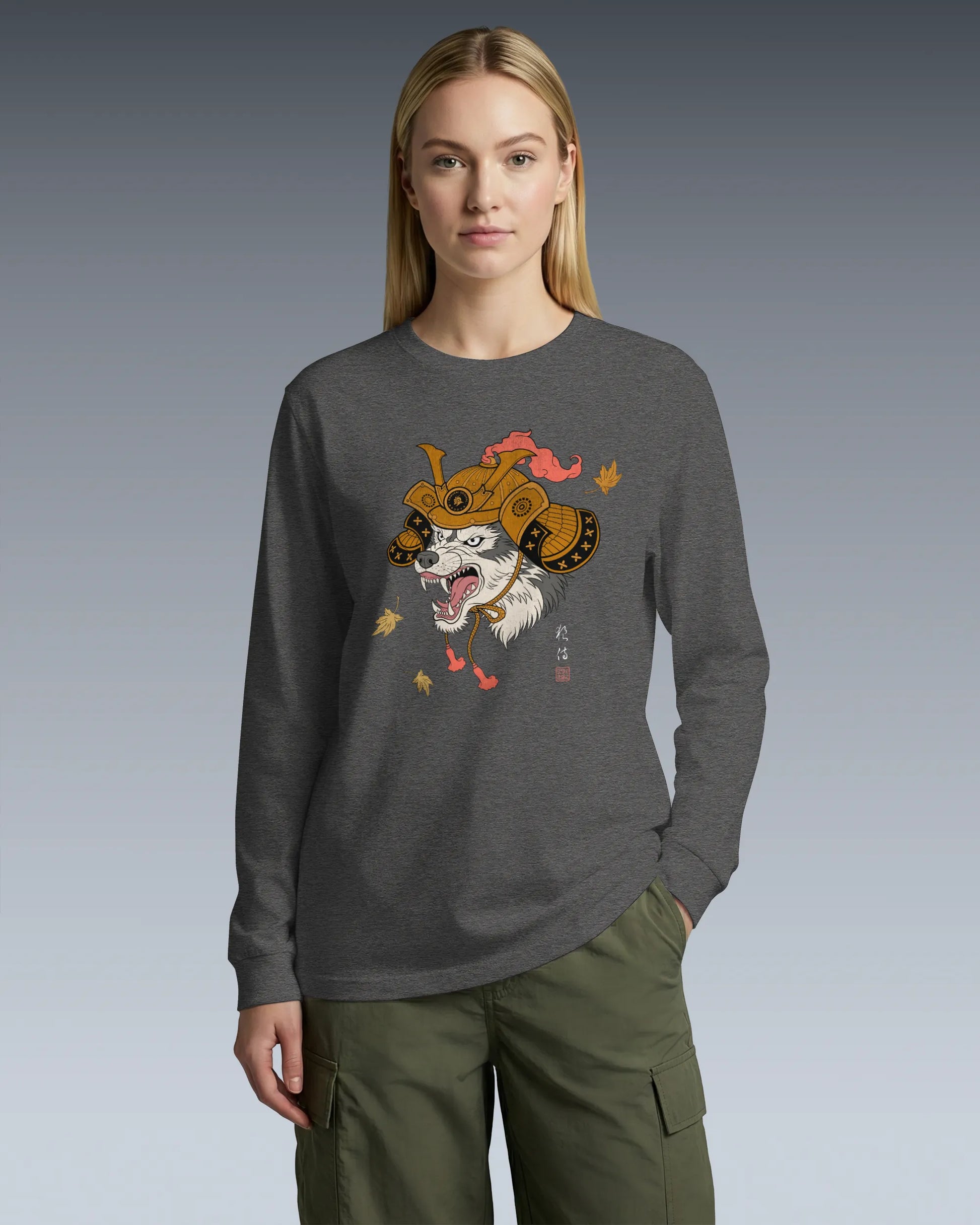 Wolf Samurai Japanese Ukiyo-e Unisex Long Sleeve Tee - Samurai Original