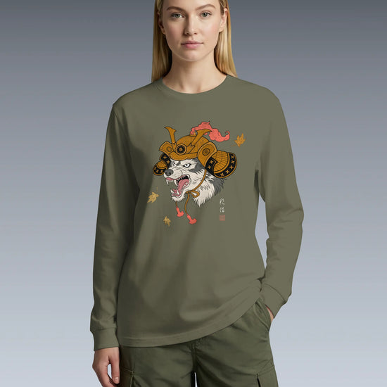 Wolf Samurai Japanese Ukiyo-e Unisex Long Sleeve Tee - Samurai Original